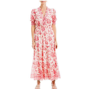 Women's Max Studio London Midi Dress M Cream/Redish Pink Floral Toile